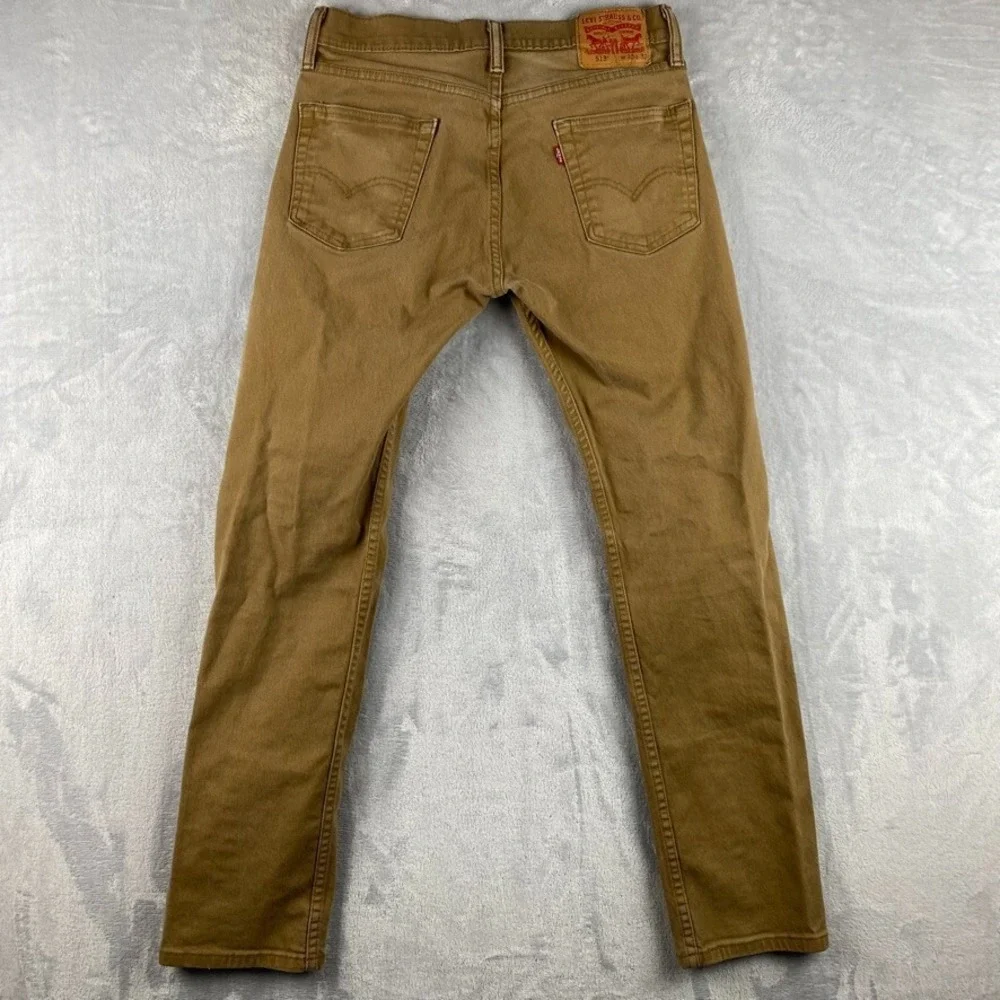 Levis Jeans Mens 28x31 Brown Tan 513 Slim Straight Distressed Western Denim